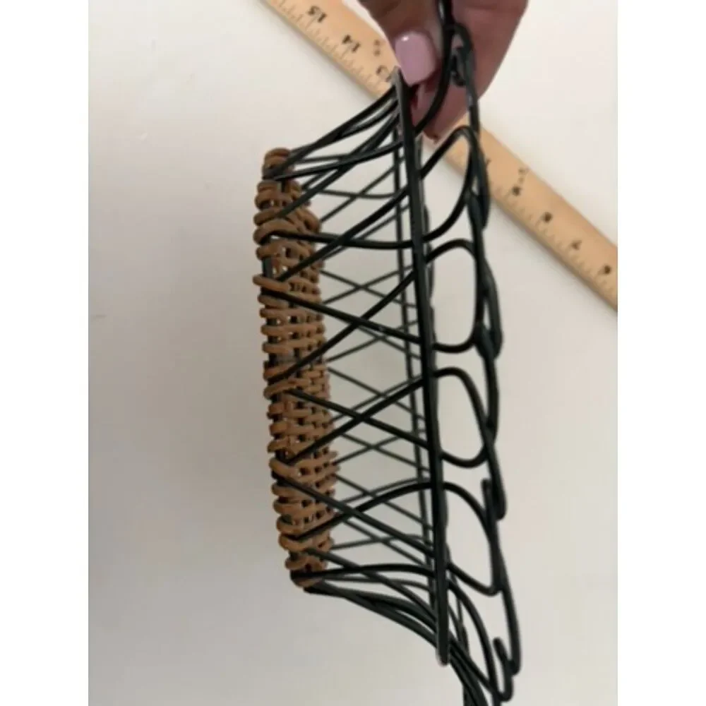 vtg Metal and wicker oval basket with fleur design